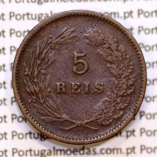 Portugal, 5 Reis 1900 bronze coin of King Carlos I, (VF), World Coins Portugal KM 530