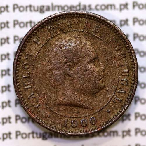 Portugal, 5 Reis 1900 bronze coin of King Carlos I, (F), World Coins Portugal KM 530