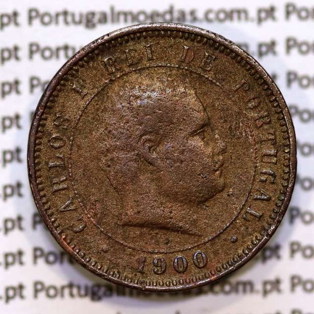 Portugal, 5 Reis 1900 bronze coin of King Carlos I, (F), World Coins Portugal KM 530