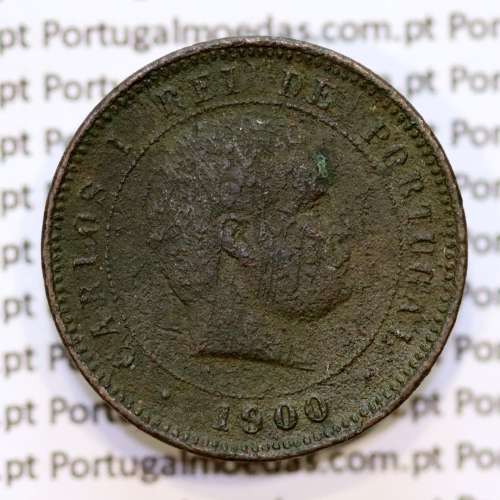 Portugal, 5 Reis 1900 bronze coin of King Carlos I, (VG/G), World Coins Portugal KM 530