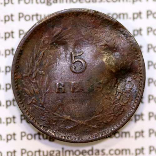 Portugal, 5 Reis 1900 bronze coin of King Carlos I, (F-/VG), World Coins Portugal KM 530