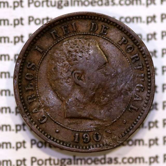 Portugal, 5 Reis 1900 bronze coin of King Carlos I, (VG/G), World Coins Portugal KM 530