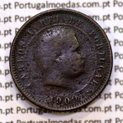 Portugal, 5 Reis 1900 bronze coin of King Carlos I, (VG/G), World Coins Portugal KM 530