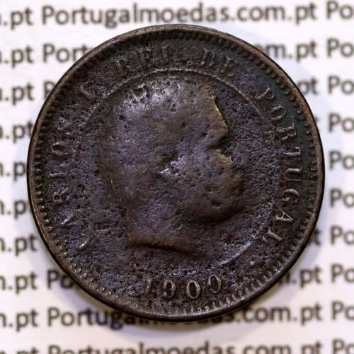 Portugal, 5 Reis 1900 bronze coin of King Carlos I, (VG/G), World Coins Portugal KM 530