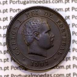 Portugal, 5 Reis 1901 bronze coin of King Carlos I, (VF), World Coins Portugal KM 530