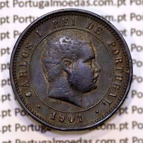 5 réis 1901 bronze D. Carlos I, (MBC), World Coins Portugal KM 530