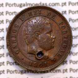 Portugal, 5 Reis 1901 bronze coin of King Carlos I, (F/VG), World Coins Portugal KM 530