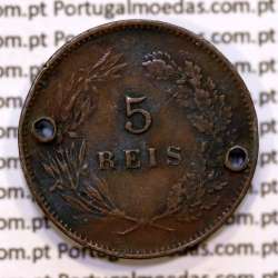Portugal, 5 Reis 1901 bronze coin of King Carlos I, (F/VG), World Coins Portugal KM 530