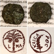 Augustus, Æ Prutah, Judeia, Marcus Ambibulus procurador de Augustus, Jerusalém ano 9-12 d.C., Legenda: L-MA / KAICA-POC, RPC4957