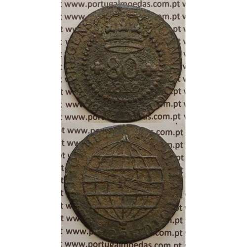 MOEDA 80 RÉIS COBRE 1813 (MBC) S. TOMÉ E PRÍNCIPE "36 PEROLAS"