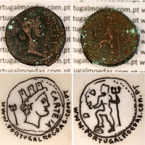 Augustus,  Semis Æ coin of Hispania city Carteia, (27 a.C. a 14 d.C.), Legenda: CARTEIA / D.D., RPC 122 Burgos 662