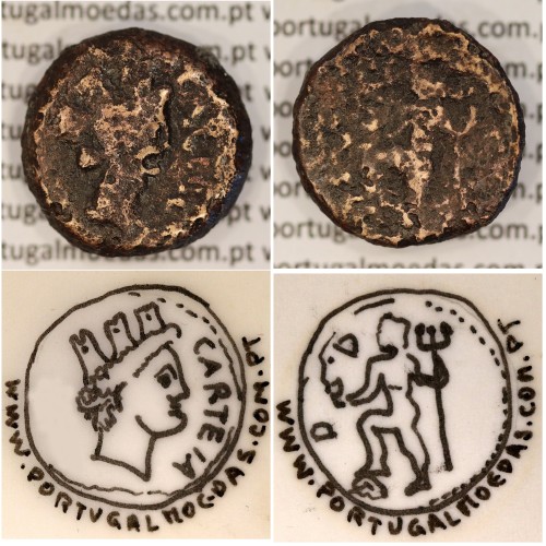 Augustus,  Semis Æ coin of Hispania city Carteia, (27 a.C. a 14 d.C.), Legenda: CARTEIA / D.D., RPC 122, Burgos 663