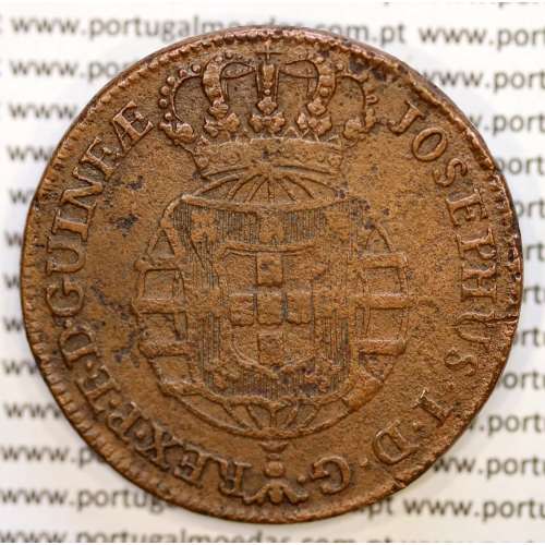 1 Macuta 1770 copper D. José I, Angola, 6 pearls on the outer arch crown and 70 on the circle, World Coins Angola KM 12