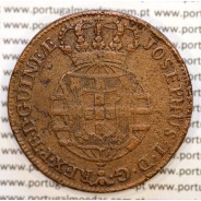 1 Macuta 1770 cobre D. José I, Angola, 6 pérolas nos arcos exterior da coroa e 70 no circulo, World Coins Angola KM 12