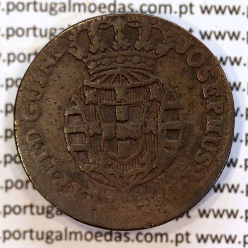 Angola coin of 1/4 Macuta 1762 copper D. José I, pearly Cross, 71 pearls in the circle, World Coins Angola KM 10