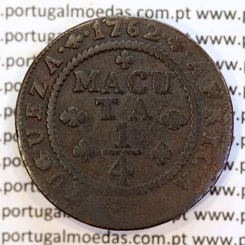 Angola coin of 1/4 Macuta 1762 copper D. José I, pearly Cross, 71 pearls in the circle, World Coins Angola KM 10