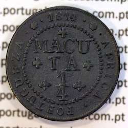 coin of 1/4 Macuta 1814 copper D. João Príncipe Regente, Portuguese former colony of Angola, (VF+), World Coins Angola KM44