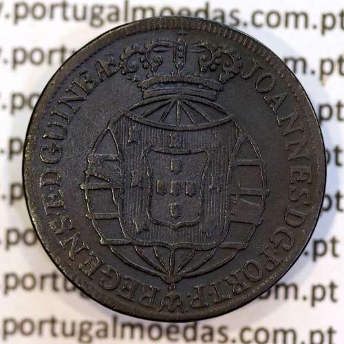 coin of 1/4 Macuta 1814 copper D. João Príncipe Regente, Portuguese former colony of Angola, (VF+), World Coins Angola KM44