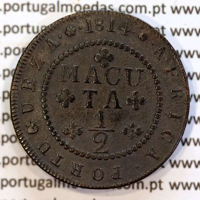Coin of 1/2 Macuta 1814 copper D. João Príncipe Regente, Portuguese former colony of Angola, (VF+), World Coins Angola KM45