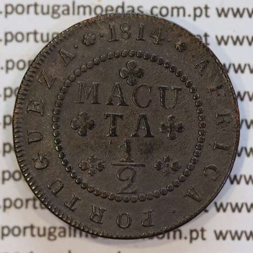 Coin of 1/2 Macuta 1814 copper D. João Príncipe Regente, Portuguese former colony of Angola, (VF+), World Coins Angola KM 45
