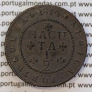 1/2 Macuta 1814 cobre D. João Príncipe Regente, Angola 1/2 Macuta 1814, (MBC+), World Coins Angola KM 45