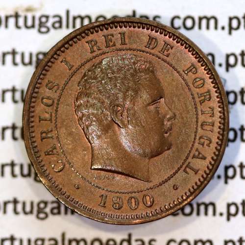 Portugal coin of 5 Reis 1900 bronze of King Carlos I, (XF), World Coins Portugal KM 530