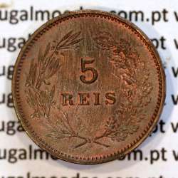 Portugal coin of 5 Reis 1900 bronze of King Carlos I, (XF), World Coins Portugal KM 530