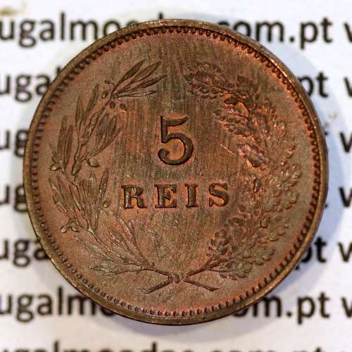 Portugal coin of 5 Reis 1900 bronze of King Carlos I, (XF), World Coins Portugal KM 530