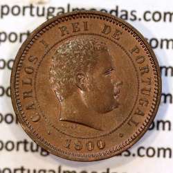 Portugal coin of 5 Reis 1900 bronze of King Carlos I, (XF), World Coins Portugal KM 530