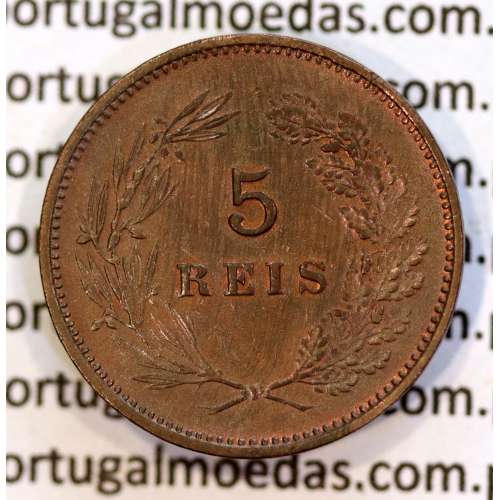 Portugal coin of 5 Reis 1900 bronze of King Carlos I, (XF), World Coins Portugal KM 530