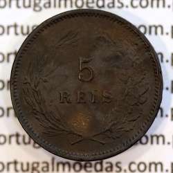 Portugal, 5 réis 1892/1 bronze coin of 1892 amended date on matrix 1891, King Carlos I, (VF), World Coins Portugal KM 530