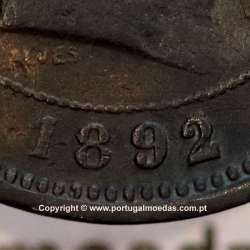 Portugal, 5 réis 1892/1 bronze coin of 1892 amended date on matrix 1891, King Carlos I, (VF), World Coins Portugal KM 530