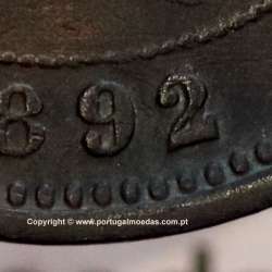 5 réis 1892 bronze (1892/1), data emendada sobre cunho 1891, D. Carlos I, (MBC), World Coins Portugal KM 530