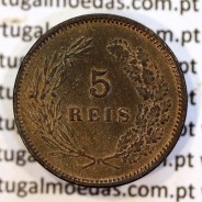 5 réis 1892 bronze (1892/1), data emendada sobre cunho 1891, D. Carlos I, (BC+), World Coins Portugal KM 530