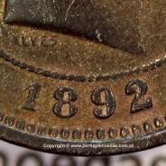 Portugal, 5 réis 1892/1 bronze coin of 1892 amended date on matrix 1891, King Carlos I, (F+), World Coins Portugal KM 530