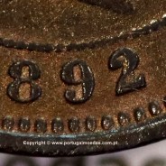 5 réis 1892 bronze (1892/1), data emendada sobre cunho 1891, D. Carlos I, (BC+), World Coins Portugal KM 530