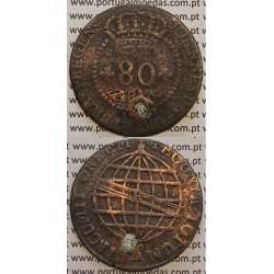 MOEDA 80 RÉIS COBRE 1813 (BC-/REG) S. TOMÉ E PRÍNCIPE "41 PEROLAS"