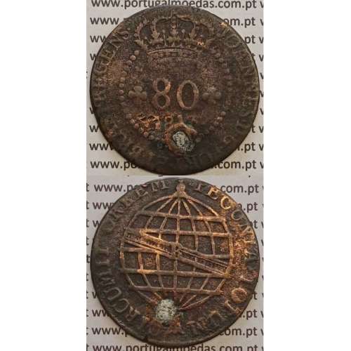 MOEDA 80 RÉIS COBRE 1813 (BC-/REG) S. TOMÉ E PRÍNCIPE "41 PEROLAS"