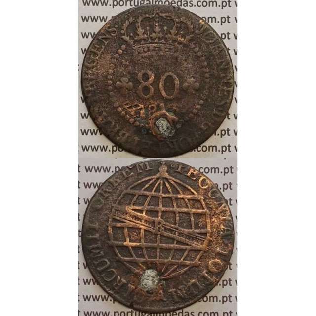 MOEDA 80 RÉIS COBRE 1813 (BC-/REG) S. TOMÉ E PRÍNCIPE "41 PEROLAS"