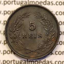 5 reis 1904 bronze D. Carlos I, variant with numbers "1+9+0" retouched in the coin matrix, (XF-),  World Coins Portugal KM 530