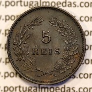 5 reis 1904 bronze D. Carlos I, variant with numbers "1+9+0" retouched in the coin matrix, (XF-),  World Coins Portugal KM 530