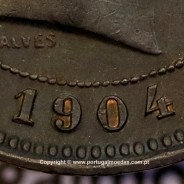 5 reis 1904 bronze D. Carlos I, variant with numbers "1+9+0" retouched in the coin matrix, (XF-),  World Coins Portugal KM 530