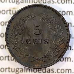 5 reis 1904 bronze D. Carlos I, variant with numbers "1+9+0" retouched in the coin matrix, (XF-),  World Coins Portugal KM 530
