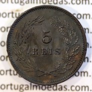 5 reis 1904 bronze D. Carlos I, variant with numbers "1+9+0" retouched in the coin matrix, (XF-),  World Coins Portugal KM 530