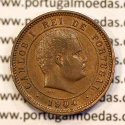 5 réis 1904 bronze D. Carlos I, variante com algarismos "1+9+0" retocados no cunho, (MBC+), World Coins Portugal KM 530