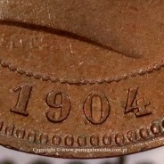 Portugal bronze coin of 5 reis 1904 of King Carlos I, variant sphere numeral "9" rectified angle 90º, World Coins KM 530