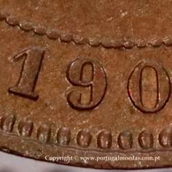 Portugal bronze coin of 5 reis 1904 of King Carlos I, variant sphere numeral "9" rectified angle 90º, World Coins KM 530
