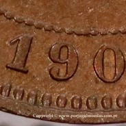 Portugal bronze coin of 5 reis 1904 of King Carlos I, variant sphere numeral "9" rectified angle 90º, World Coins KM 530