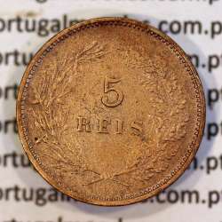Portugal bronze coin of 5 reis 1904 of King Carlos I, variant sphere stem number "9" less rectified,  World Coins KM 530