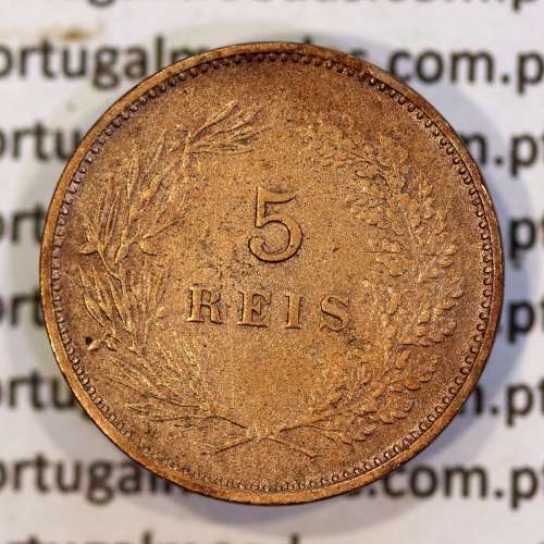 Portugal bronze coin of 5 reis 1904 of King Carlos I, variant sphere stem number "9" less rectified,  World Coins KM 530